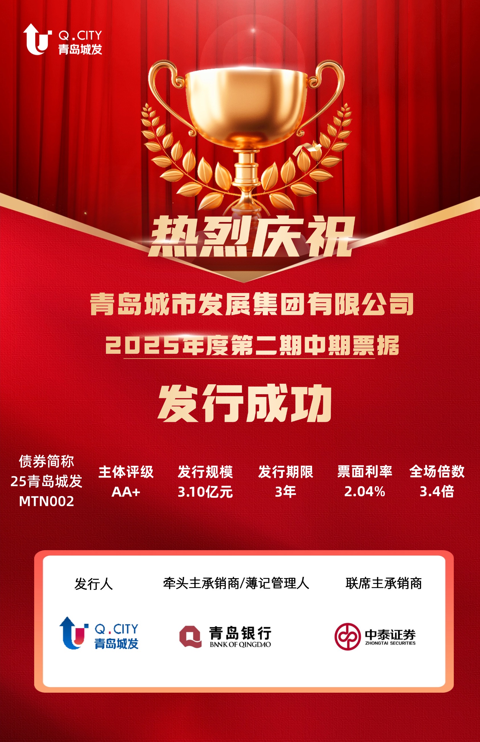 城發(fā)集團(tuán)成功發(fā)行2025年度第二期中期票據(jù)